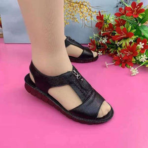 Zipper Flat Soft Leather & Sole Comfort Sandals